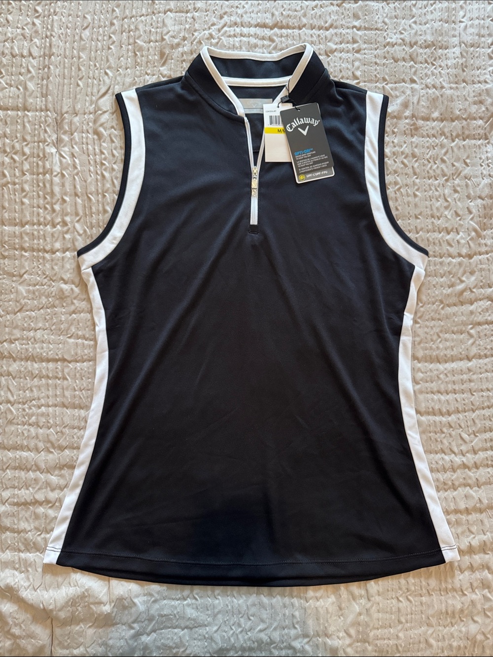 Callaway Black and White Sleeveless Golf Top with Quarter-Zip